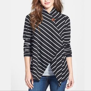 Nordstrom Grey & White Striped Cardigan Sweater